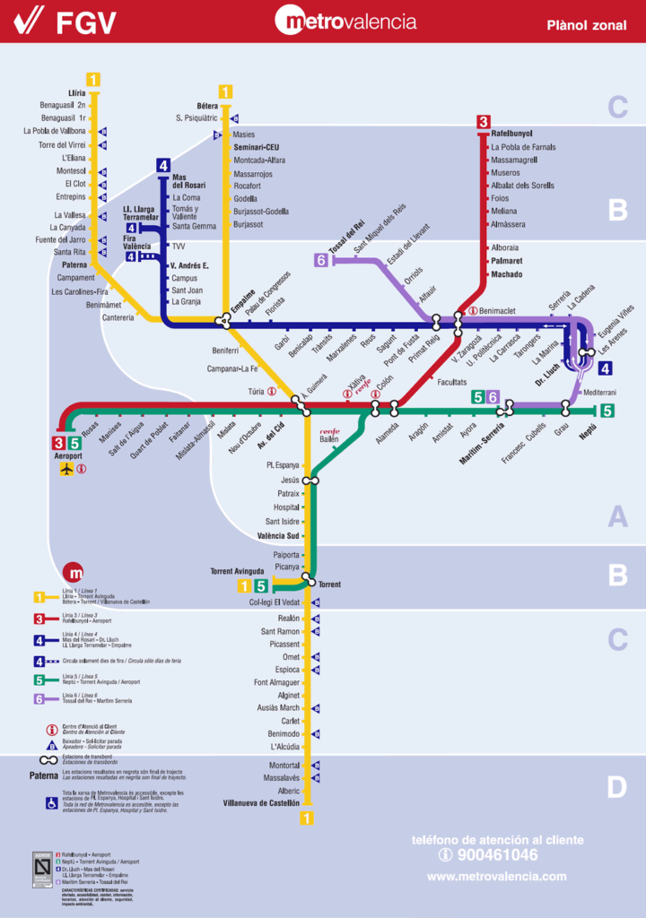 HOW to get to Valencia from airport. Metro map
