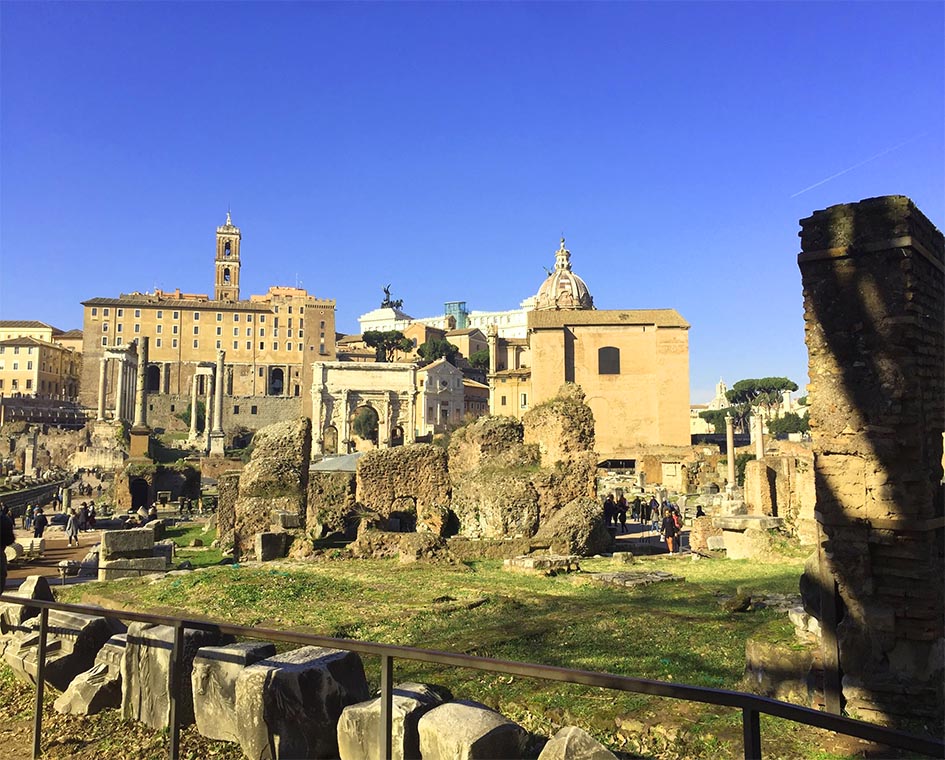 Is retirement life boring? A picture of Roman ruins in Rome with columns at the Roman Forum